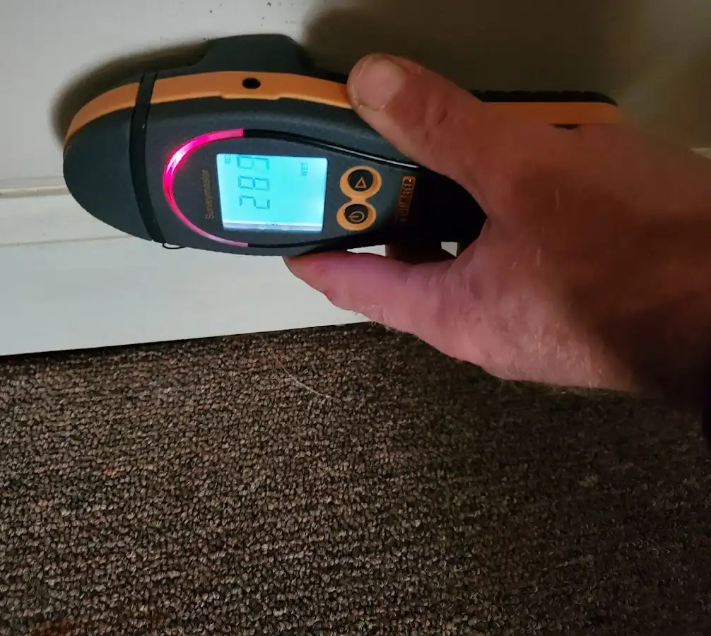 Moisture detection at baseboard during Mold Inspection & Testing in Galveston
